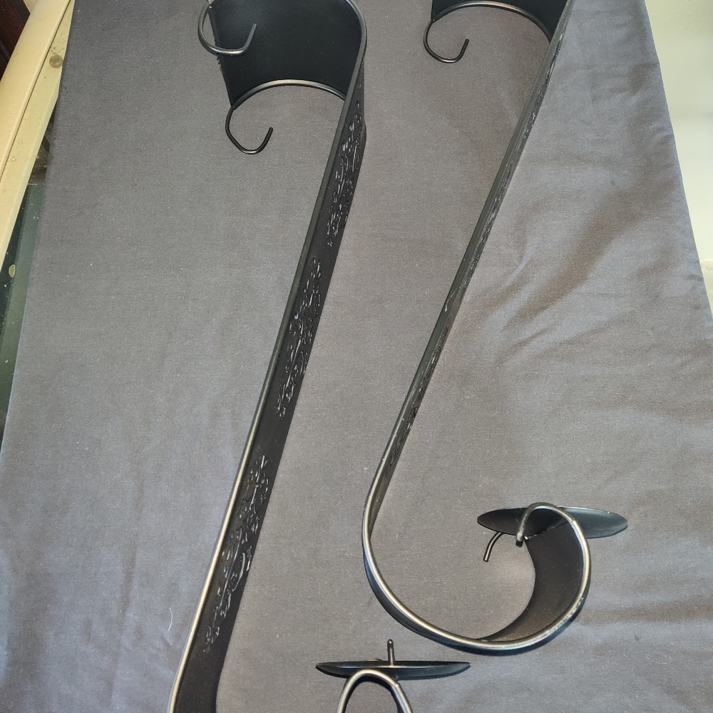 2 Large (20x4) Black Metal Design Sconce Style Candle Holders. - Picture 2 of 6